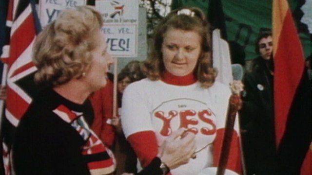 Margaret Thatcher in 1975 referendum image