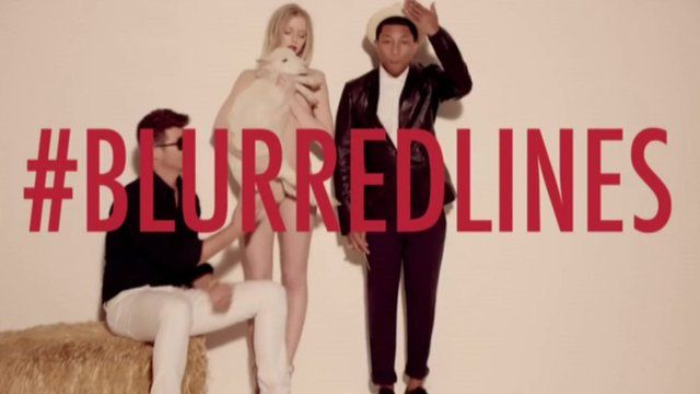 Robin Thicke and Pharrell Williams in Blurred Lines video