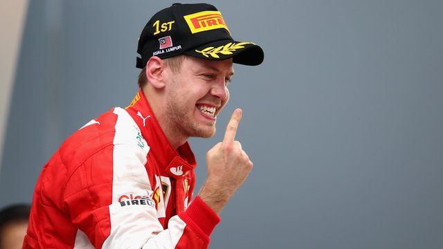 Sebastian Vettel celebrates shock win