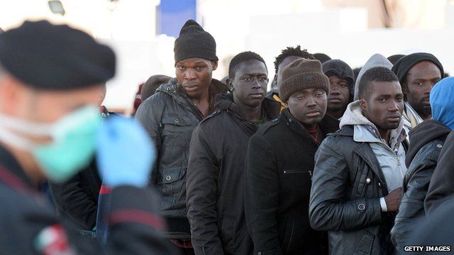 African migrants arrive in the Italian port of Augusta, Sicily, 16 April, 2015