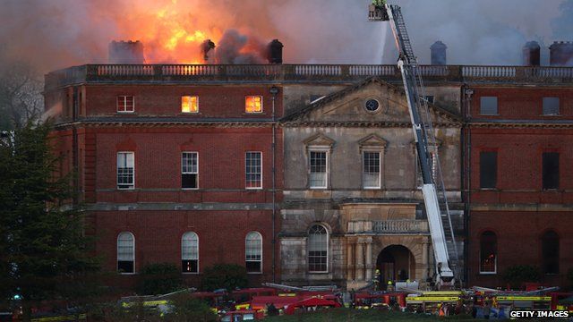 Fire fighters at scene of blaze at Clandon Park House in Surrey