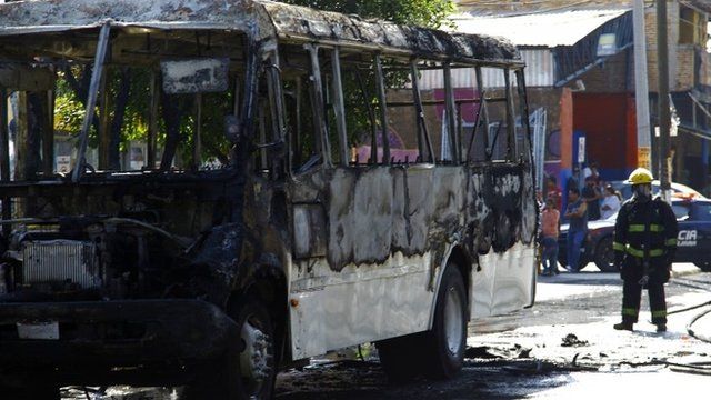 Bus set on fire in Guadalajara, Mexico