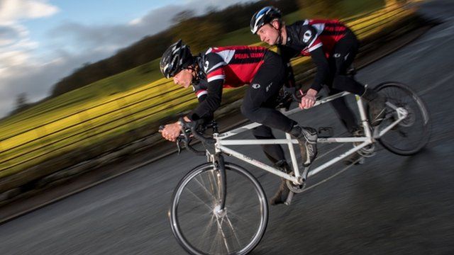 Dominic Irvine and Charlie Mitchell on tandem