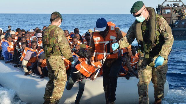 Marines help migrants on board