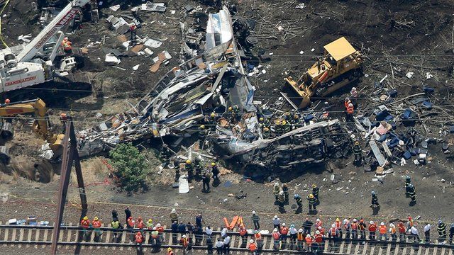 Aerial shot of train crash in Philadelphia