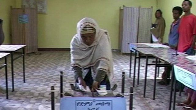 A voter casts their ballot in Ethiopia's last election