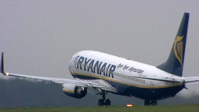 A Ryanair airplane taking off