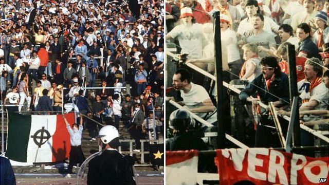 Juventus soccer fans show their scarves to remember the Heysel tragedy at  the King Baudouin stadium in Brussels, Sunday May 29, 2005. Fans from  Britain, Italy and Belgium marked the Heysel tragedy