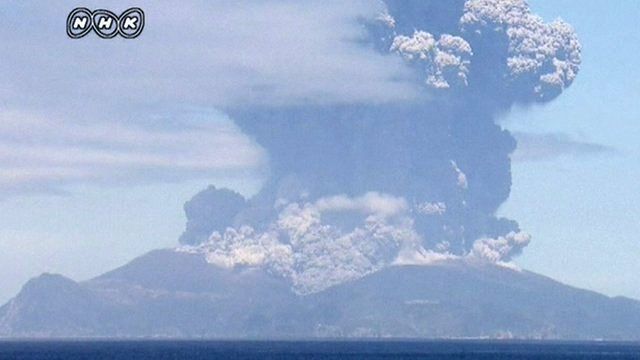 Volcano erupting on Kuchinoerabu Island