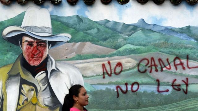 Protesta por la construcción de un canal en Nicaragua.