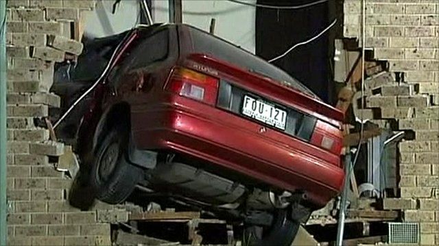 Crash pad: Car flies into house in Australia BBC News