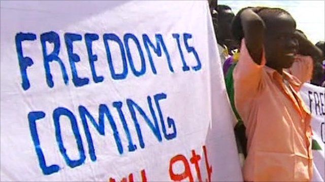 Banner at rally in Juba, southern Sudan