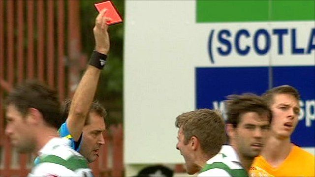 Red card at Scottish football match