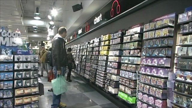 People in a music store