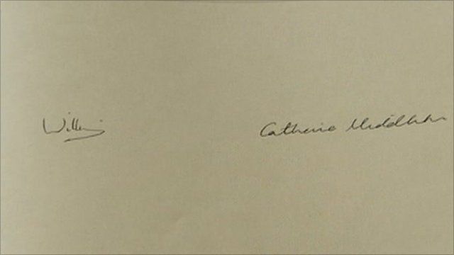 Prince William and his fiancee Kate Middleton signatures