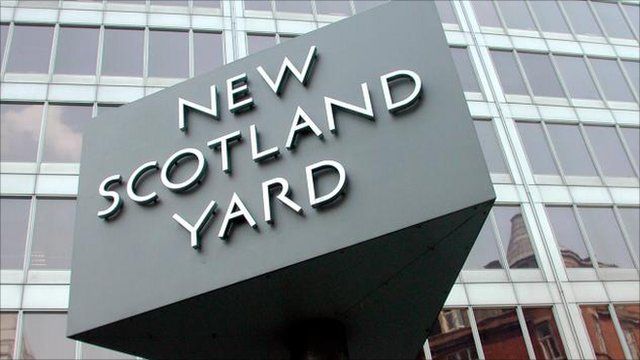 The sign of New Scotland Yard the headquarters of the Metropolitan Police Force