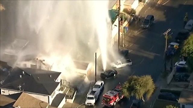 Fire hydrant explodes