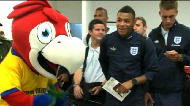 England Under-20s football team at Bogota airport in Colombia