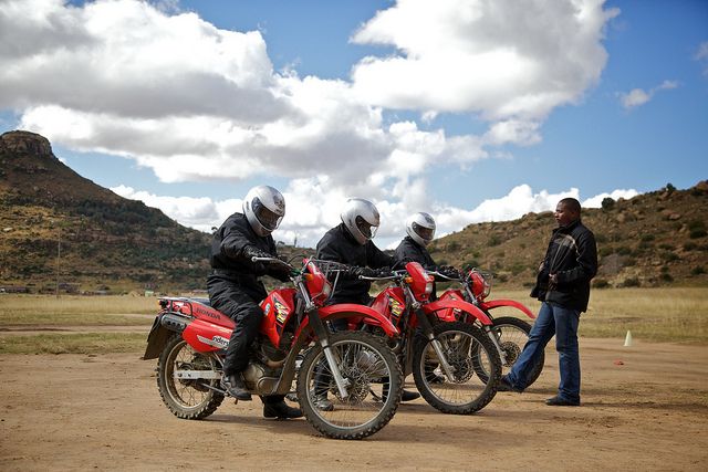 Isaac Monokwa on a motorbike