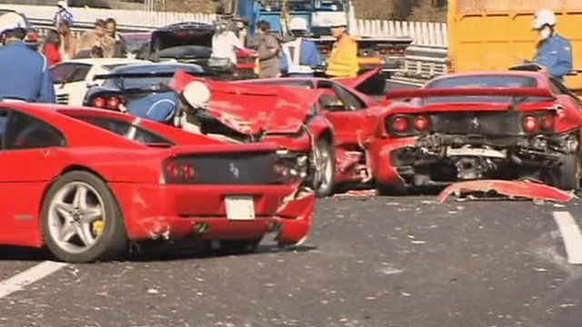 Three Ferraris after crash