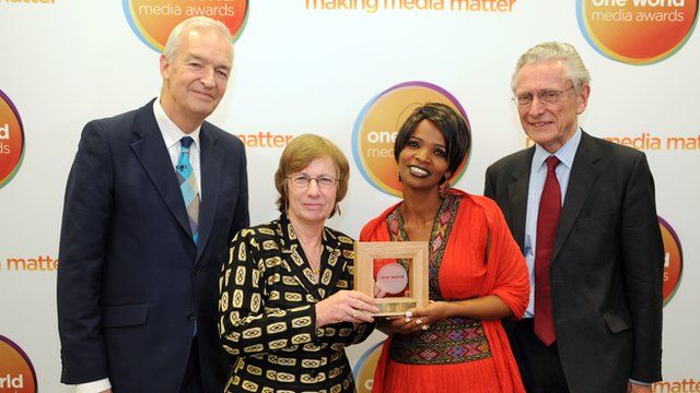 Jon Snow, Carmela Green Abate, Adanech Admassu and Lord Fowler at the One World Media Awards