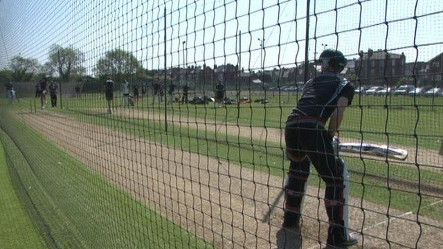 Nottinghamshire cricketers practice in the nets