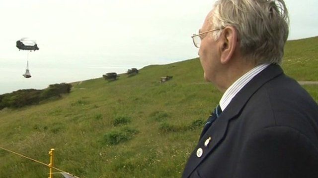 Memorial being airlifted with Joseph Williams looking on