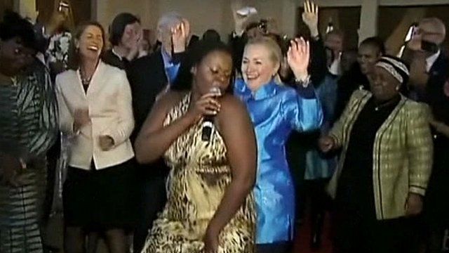 Hillary Clinton joins in the dancing