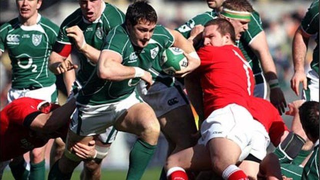 tim rygbi Iwerddon a Chymru yn herio'i gilydd