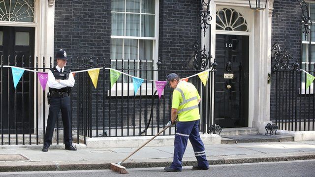 A road sweeper outside No 10 Downing Street