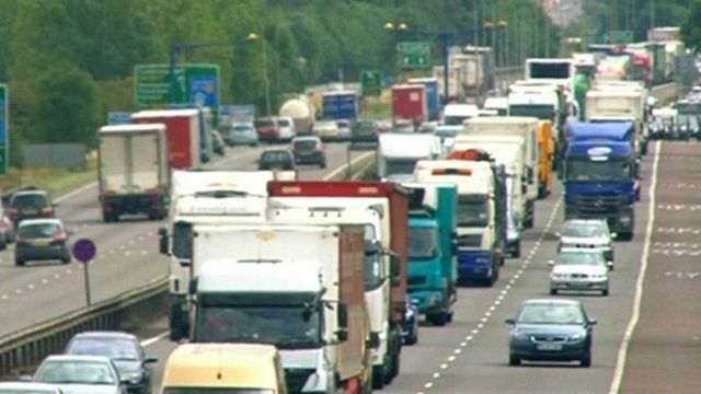 Trucks and cars on the M4 outside London