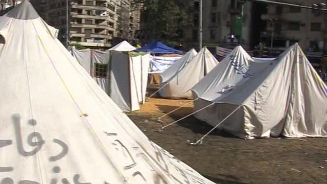 Protesters camping in Tahrir Square