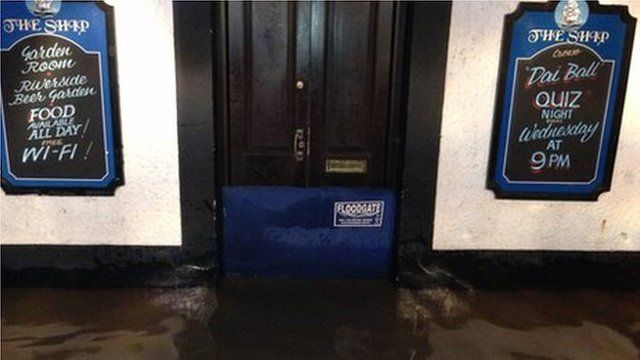 A pub flooded at Solva, Pembrokeshire
