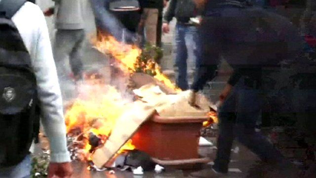 Fire on the street in Tunisia