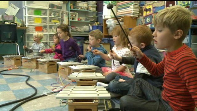 children playing music