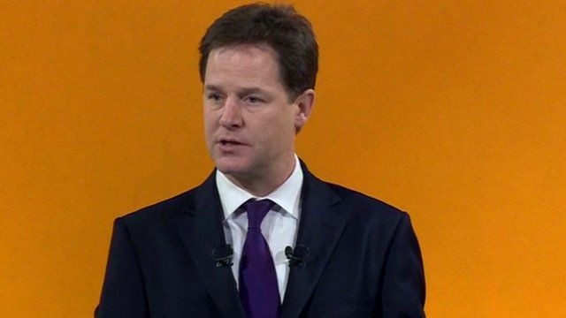 Liberal Democrat party leader Nick Clegg addressing the conference
