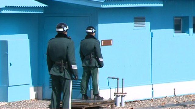 Officers at the border between North and South Korea