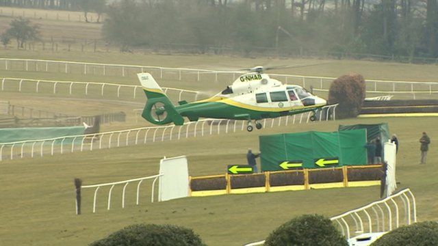 The air ambulance landing on the course at Hexham