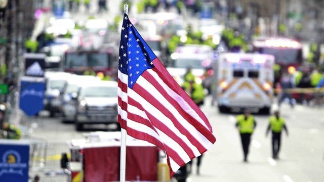 US flag at site of Boston Marathon