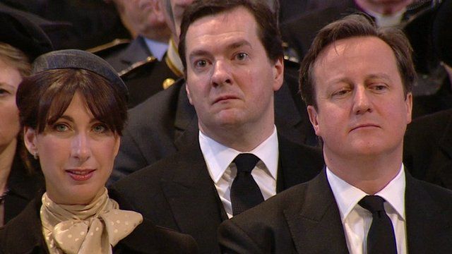 Chancellor George Osborne, Prime Minister David Cameron and his wife, Samantha