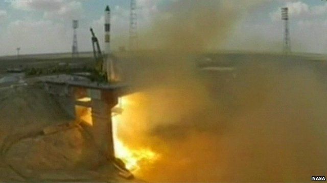 The Progress 51 cargo ship blasts off from the Baikonur Cosmodrome in Kazakhstan