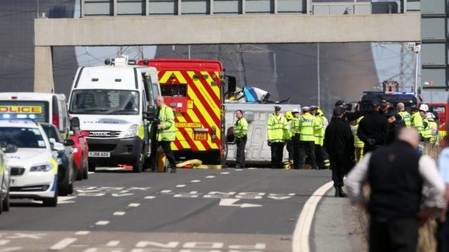 The scene of a road traffic accident on the westbound carriage of the M62 near Pontefract in West Yorkshire