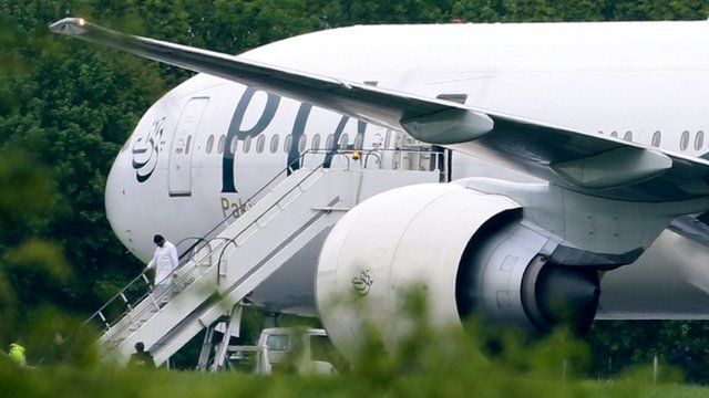 Flight PK709 on the runway at Stansted Airport