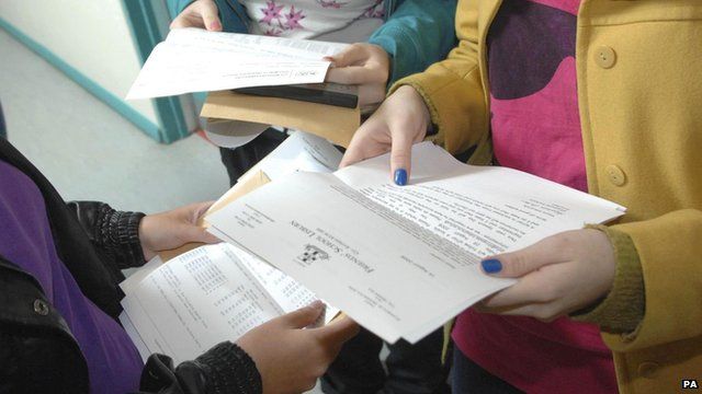 Students reading A level results