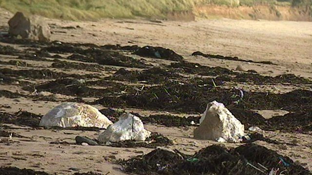 Mysterious white substance on Cornish beach