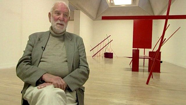 British sculptor Sir Anthony Caro with one of his works