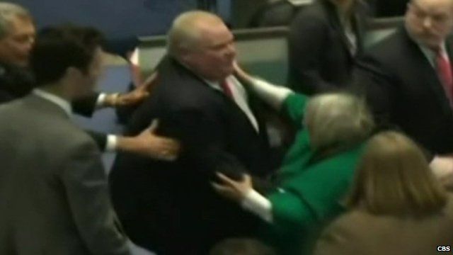 Rob Ford knocks over Pam McConnell