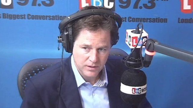 Nick Clegg speaking on his LBC radio phone-in