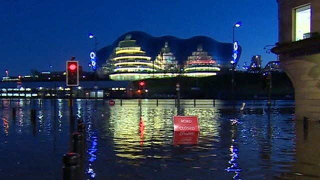 Sage Gateshead on flooded quayside
