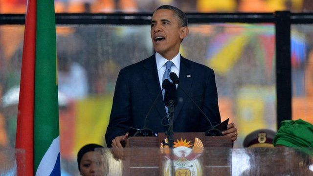 President Barack Obama speaks at Nelson Mandela's memorial service